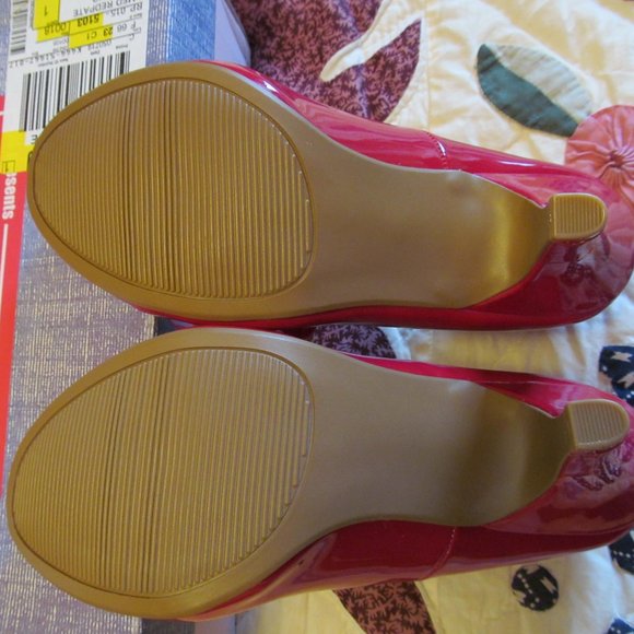 Pop Red Patent Heels Mary Jane Pumps w Bow - Picture 7 of 15